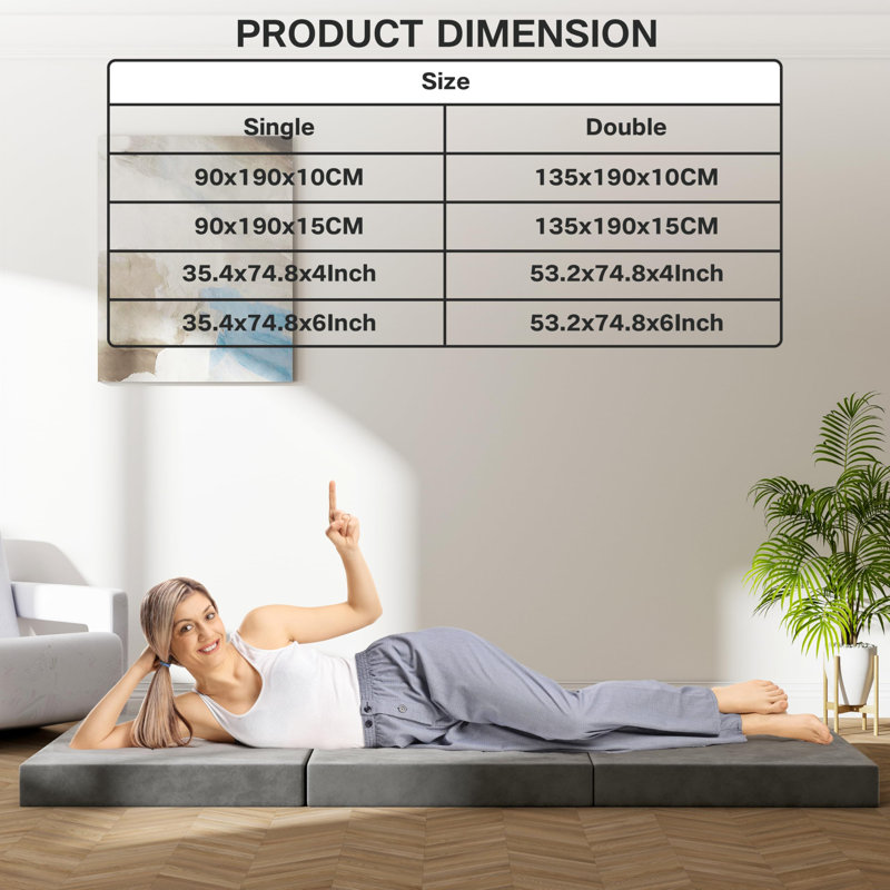 10cm Tri-Fold Mattress Medium Firm Memory Foam with Removable Washable Cover, Boxed Design Portable, Single (3')