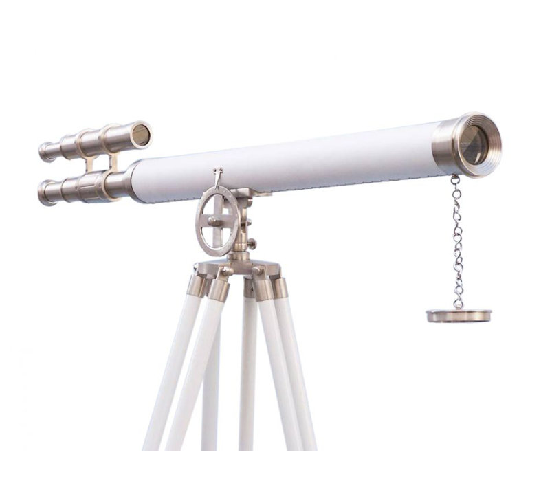 Tamara Decorative Telescope, Brushed Nickel / Leather White