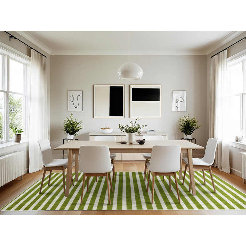 Tapis beige à rayures horizontales lavable à la machine, Rectangulaire 7 pi x 10 pi