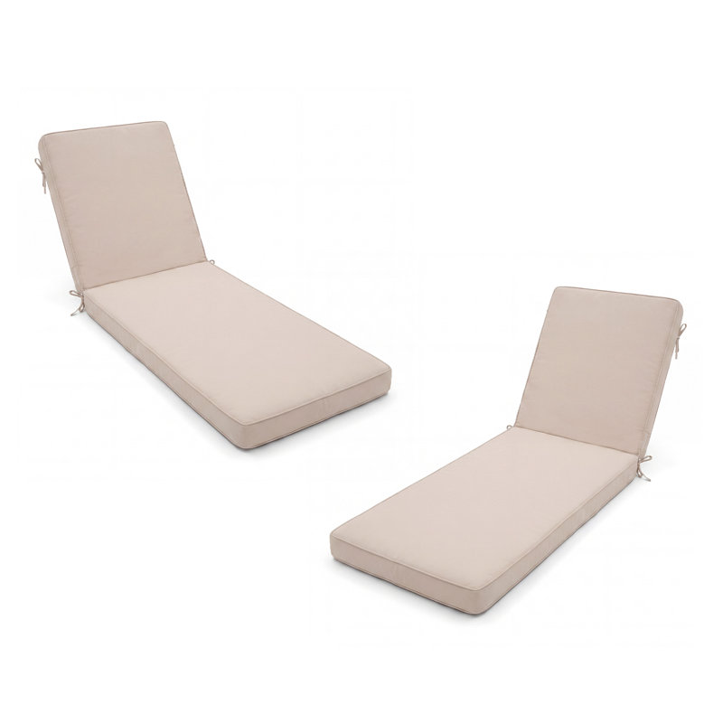 Outdoor Chaise Lounge Cushion - Waterproof, Weather-Resistant, Patio Furniture Replacement, 23" W x 46" D, Beige, 2