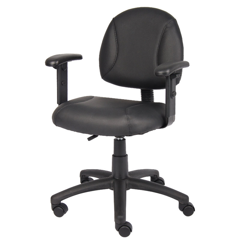 Wen Swivel Posture Chair, Adjustable, Black Faux Leather Waterfall Seat