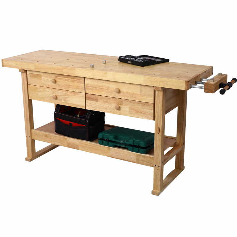 Établi de garage de 60 pouces en bois, table de travail pratique avec 4 tiroirs de rangement