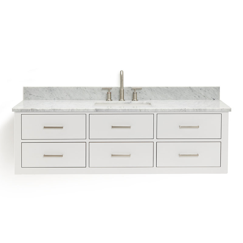 Ensemble de meuble-lavabo mural simple 61 po Ceinture, Nickel brossé, Blanc