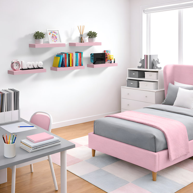 Sorbus Floating Shelves for Wall – 16 Inch Floating Shelf for Kitchen, Bedroom, Living Room, Bathroom, Home & Wall Decor - Mounted Bathroom Shelves with Invisible Brackets, 4 Pack - Soft Pink