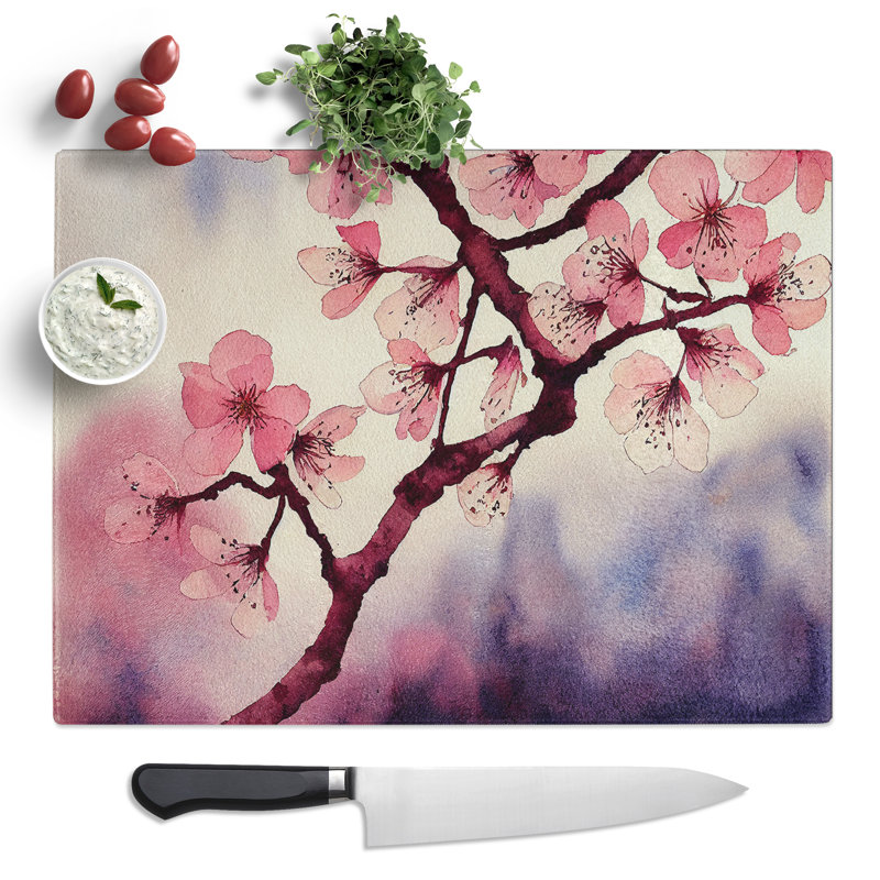 Cherry Blossom Flower Watercolour Vol.3  Glass Chopping Board