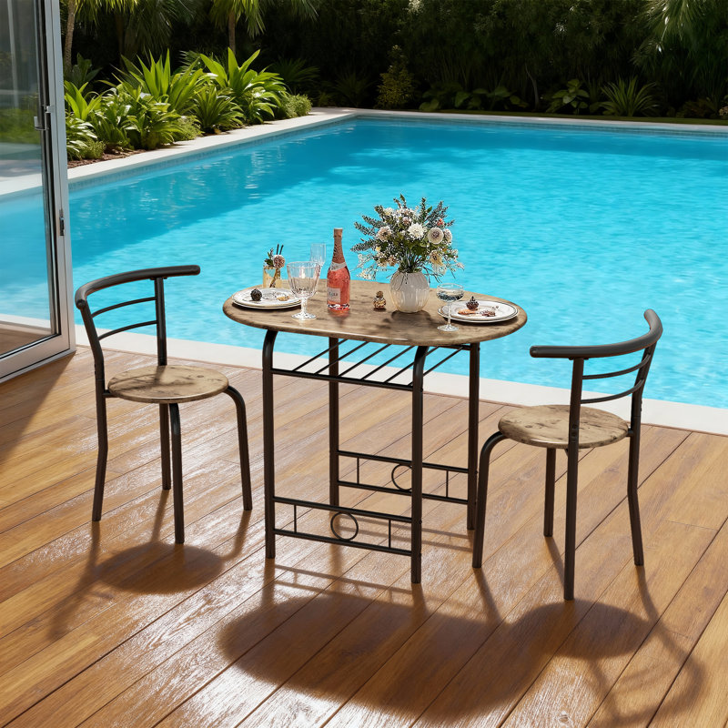 Ensemble de repas pour 2 personnes avec tablette de rangement, table et chaises gain de place pour les petits espaces