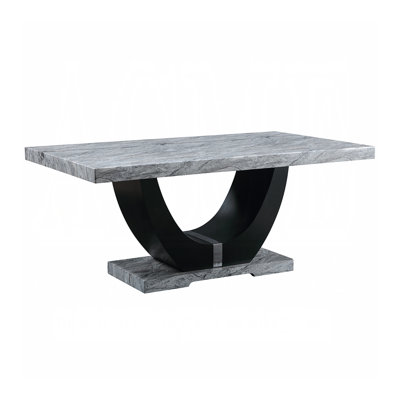 Rectangular Engineering Stone Dining Table With U-Shape Base In Black