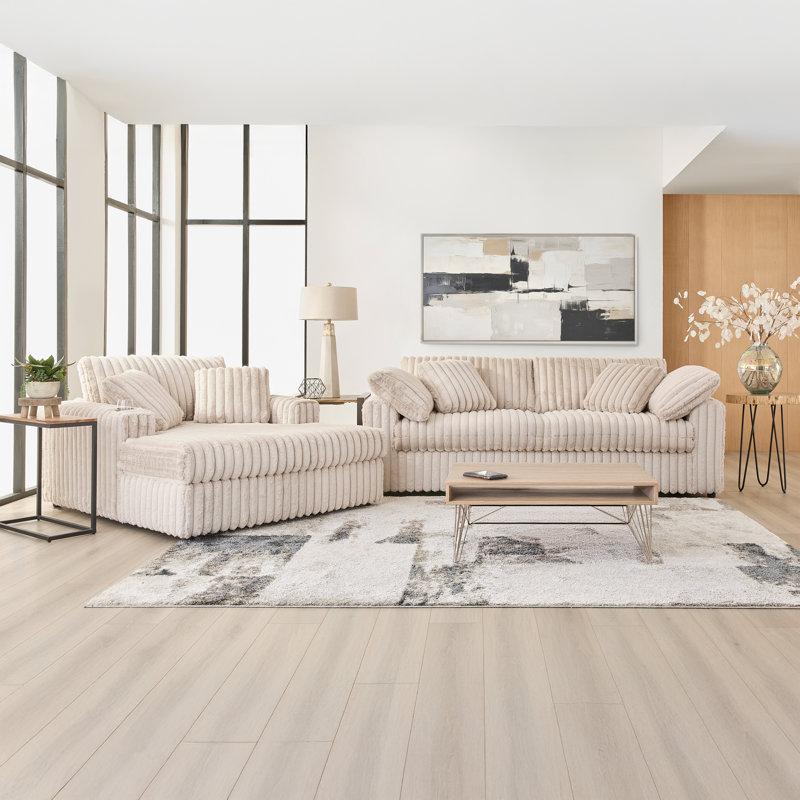 Ensemble de salon, canapé et méridienne 2 pièces Algona, Beige