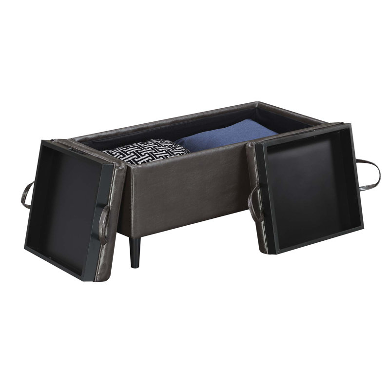 Maggie Upholstered Ottoman with Reversible Tray and Solid Wood Legs, Espresso Faux Leather