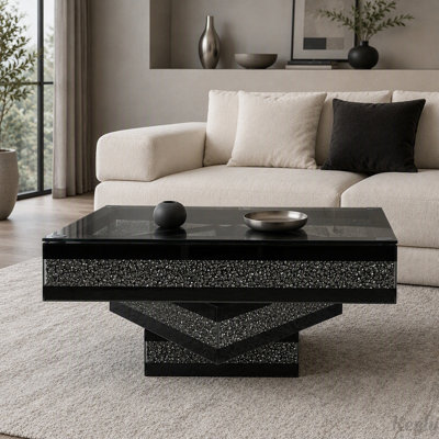 Table basse à miroir en losange concassé avec motif torsadé
