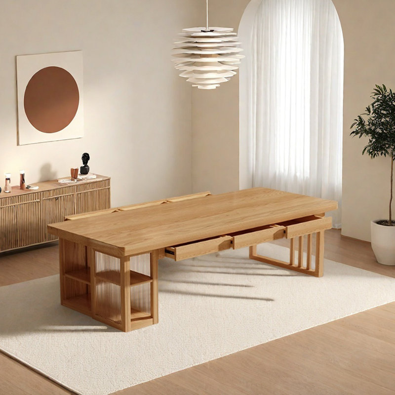 Table multifonctionnelle en bois de frêne brun, H 29,52 po x L 94,48 po x l 35,43 po