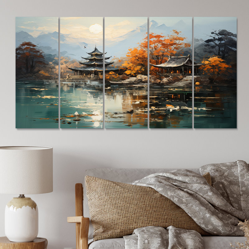 Art asiatique, paysage impérial III, 5 pièces