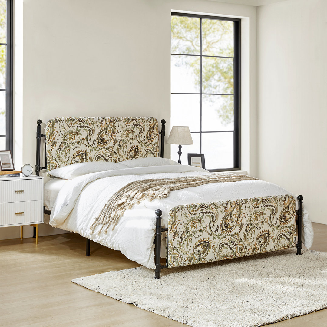 Carlyon 62" W Metal Four Poster Bed with Washable Slipcover and Adjustable Headboard Wade Logan® 