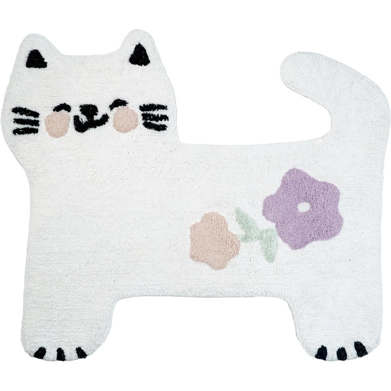 Tapis blanc lavable pour chat et fleurs 2 pi x 3 pi 2 pi x 3 pi