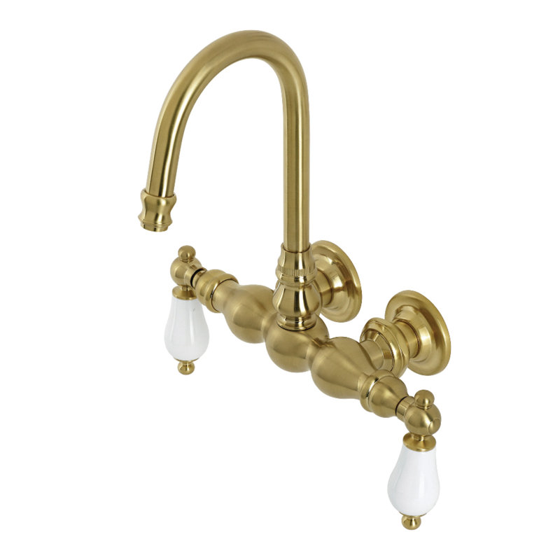 Kingston Brass Aqua Vintage Two-Handle 2-Hole Tub Wall Mount Clawfoot Tub Faucet, Brushed Brass