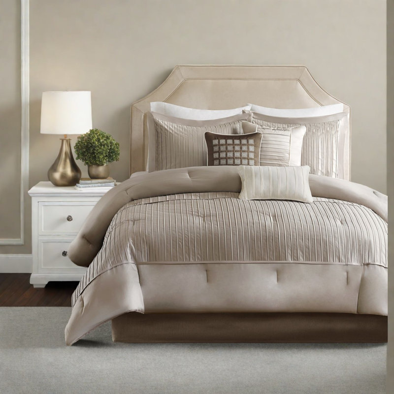 Ensembles de literie modernes en polyester taupe charmeuse pour chambre à coucher