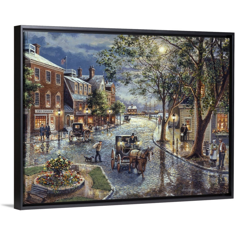 « portuairey marketplace » par jess hager, peinture sur toile, Cadre noir, H 18 po x l 24 po x P 1,75 po