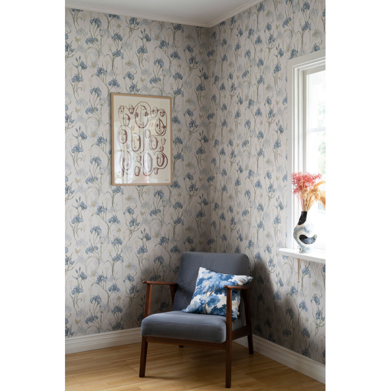 Huset I Solen Floral Wallpaper Roll, Sky Blue