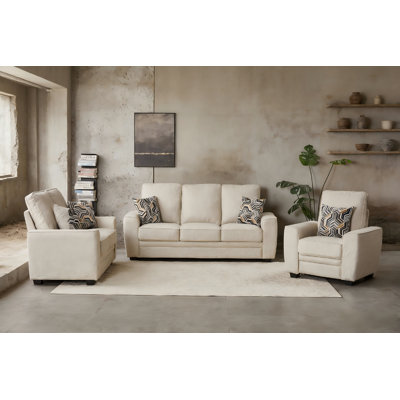 3-piece Leathaire Fabrics Living Room Furniture Beige Sofa Set