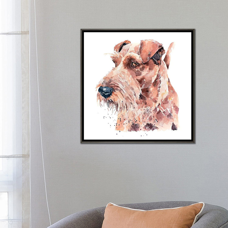 «Irish Terrier Pride» par EdsWatercolours - impression, H 26 po x l 26 po x P 1,5 po, Toile encadrée de bois rustique foncé