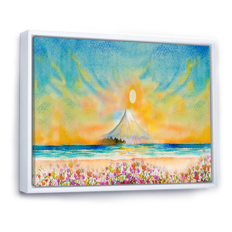 Paysage du Japon, mont Fuji II, reproduction sur toile flottante, H 8 po x l 12 po x P 1 po, Cadre flottant blanc