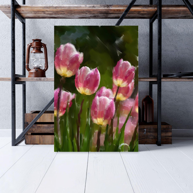 Red Tulips In Black Pot - 1 pièce, impression sur toile tendue, H 14 po x l 11 po