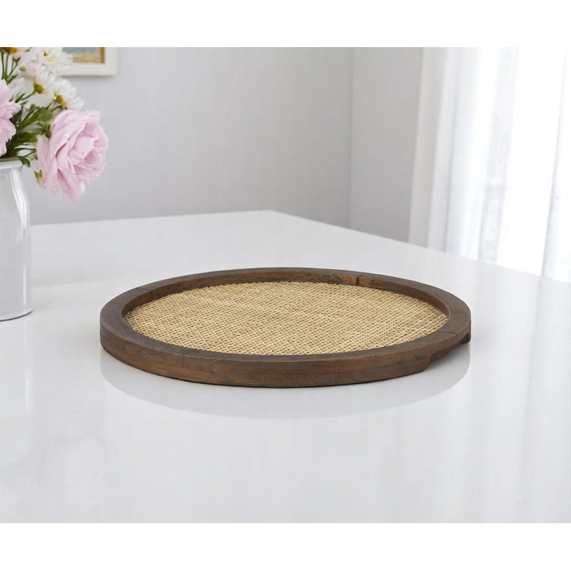 16" Natural Wicker Handmade Round Serving Tray
