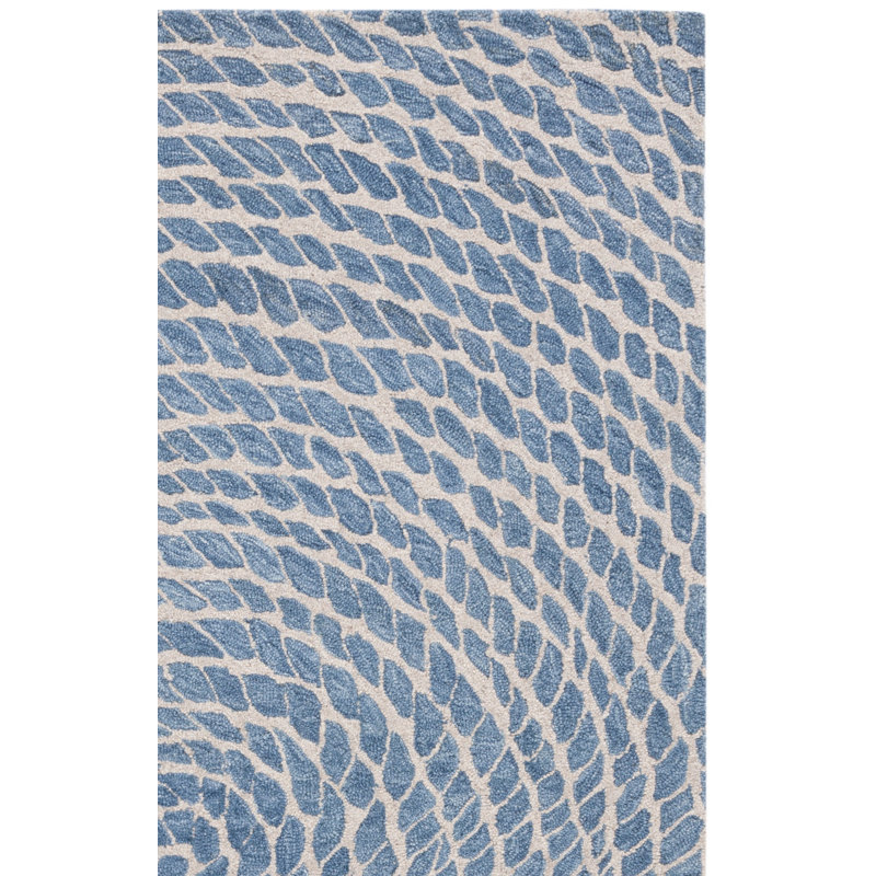 Ebony Hand Tufted Wool/Cotton Abstract Rug in Blue/Ivory, Runner 2'3" x 9'