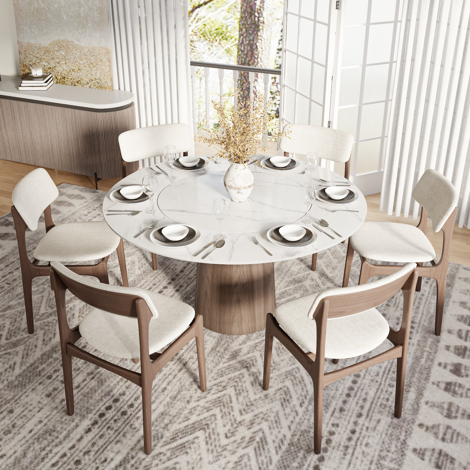 Corrigan Studio 53''/59'' Mid Century Modern Round Dining Table With ...