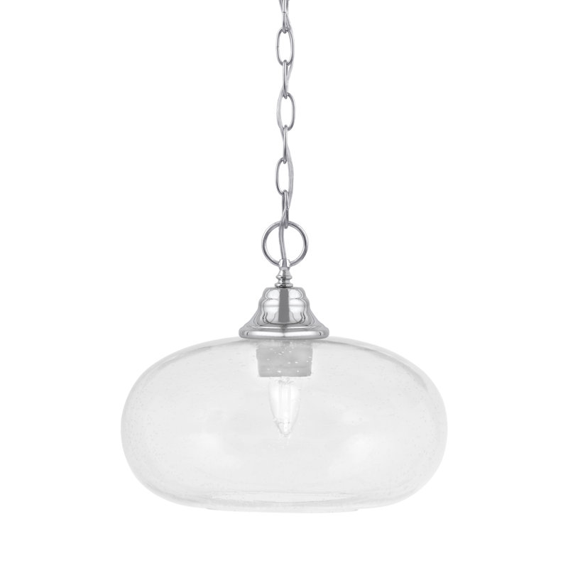 Luminaire suspendu à chaîne avec verre 13 po Aeronwen, Transparent, Chrome