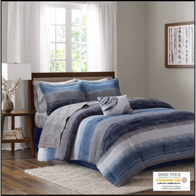 Ensemble d'édredon 9 pièces pour grand lit 9 pièces avec draps en coton, bleu marine