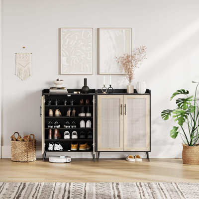 6-Tier Rattan Shoe Cabinet with Doors
