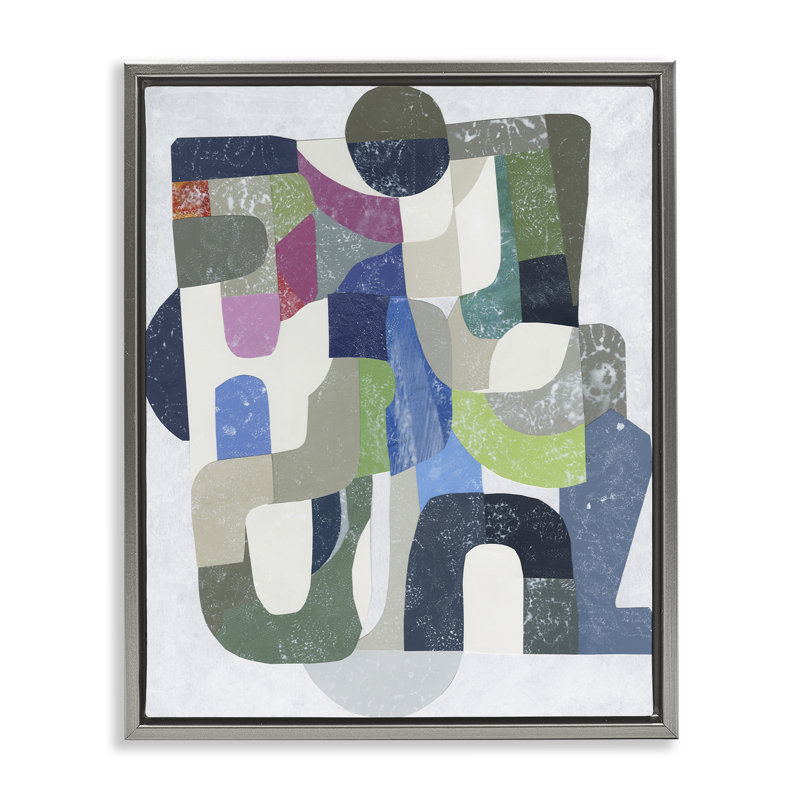 Motif rétro géométrique sur cadre flottant gris, design par Coco Good, H 21 po x l 17 po, Cadre flottant gris lustré
