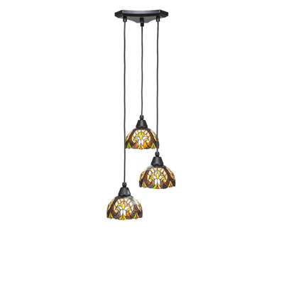 Luminaire suspendu grappe 3 lumières Europa au fini noir mat avec verre d'art cyprès ivoire de 7 po