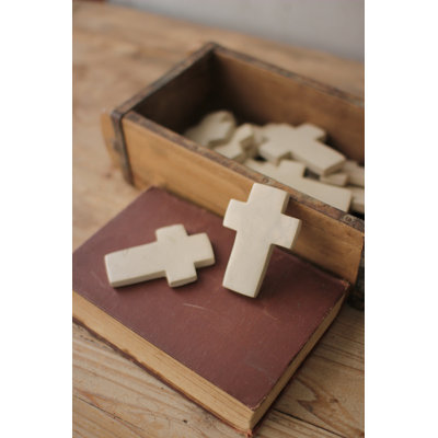  Artisan Stone Crosses Set of 6 in Glazed White Finish 0.75" H