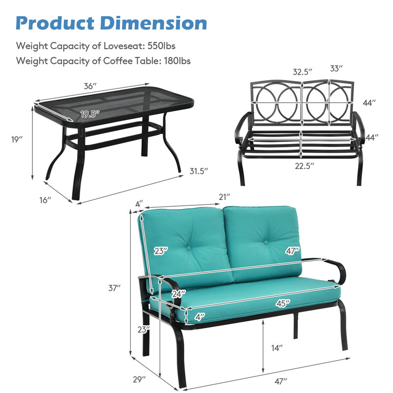 Ensemble de 2 chaises de patio Anthonyson, Turquoise
