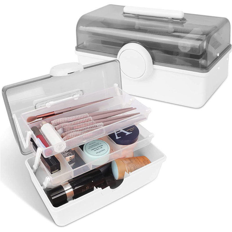 Plastic 3 Compartment Makeup Organizer, White