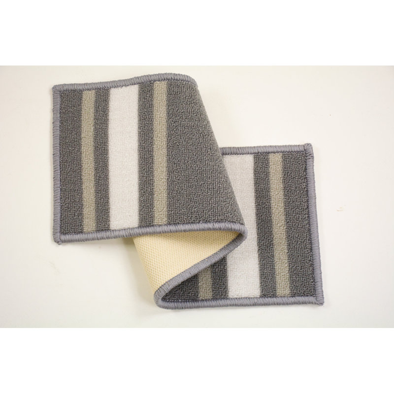 Custom Size Solid Bordered Striped Design Low Pile Stair Treads Carpets, Rectangle 31.5" x 10", Gray
