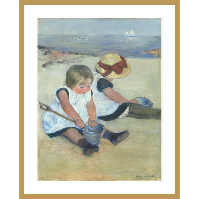 «Children jouant sur la plage» par Mary Cassatt, impression giclée sur cadre, H 41,5 po x l 33,36 po