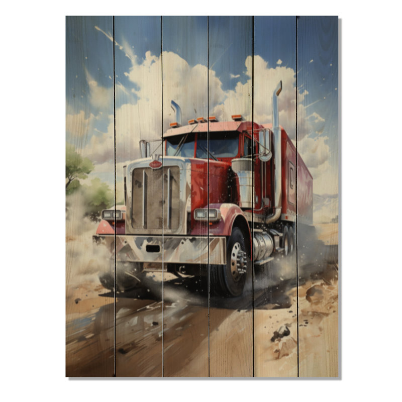 «Red Semi Truck Pride I» sur bois, H 20 po x l 10 po x P 0,78 po