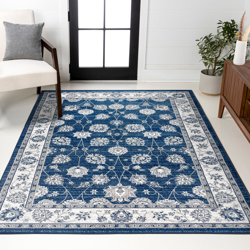 Tapis bleu marine / gris clair Lawncrest, Rectangle 3 pi x 5 pi