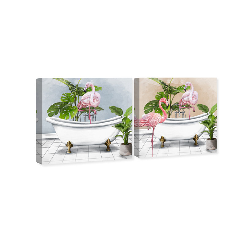 «Bathaign Flamingo», ensemble de 2 impressions, Toile tendue, H 12 po x l 24 po