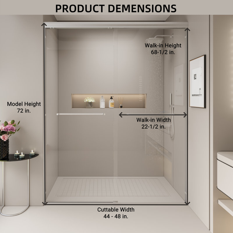 44-48 in. W x 72 in. H Double Sliding Shower Door, Semi-frameless Bypass Bathroom Sliding Door with 1/4" (6mm) Tempered Glass for Walk-in Shower,  24D03-48MBX
