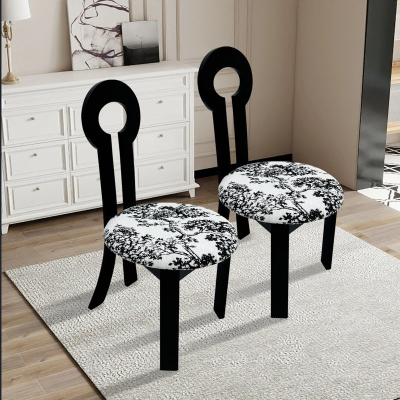 Chaise d'appoint rembourrée en bois massif (ensemble de 2), Arbre noir, Noir