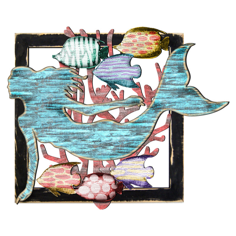 Décoration murale marine nautique en bois sirène, H 19,5 po x l 24 po x P 1 po