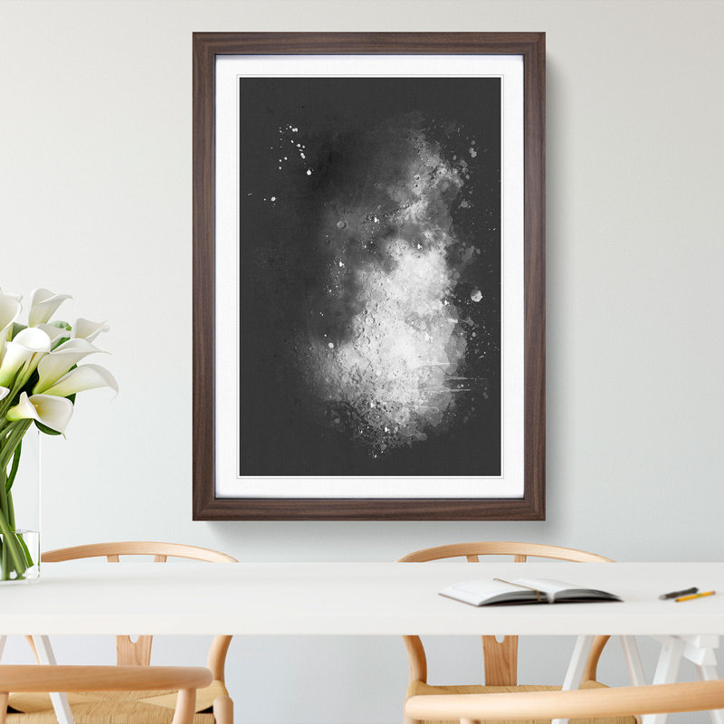 Moon Craters - Picture Frame Graphic Art Print, 45cm H x 33cm W x 2cm D, Walnut Framed