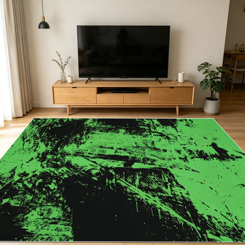 1PC Neon Green Black Abstract Distressed Wilderness Landscape area rugs for Living Room, Soft and Comfortable, All-season, easy-care, machine washable Indoor floor mat, ideal for dining room, bedroom, entryway, Home Decor, Outdoor Decor.