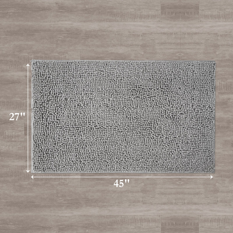 Wayfair Basics® Aguon Chenille Super Soft Absorbent Microfiber Rectangle Non-Slip Bath Rug, Light Gray