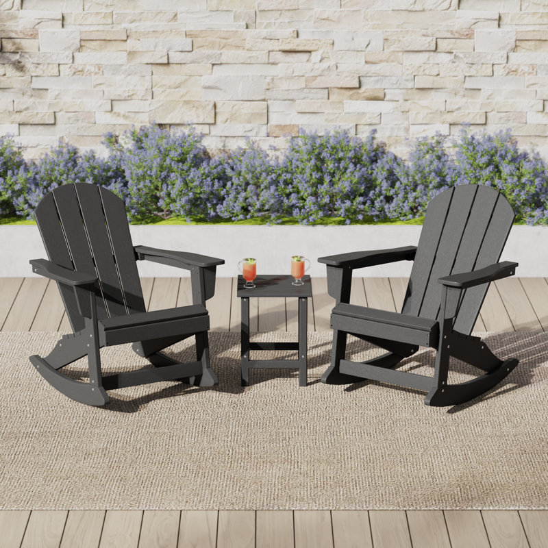 Laguna Rocking Outdoor Adirondack Chair With Table, Dark Gray