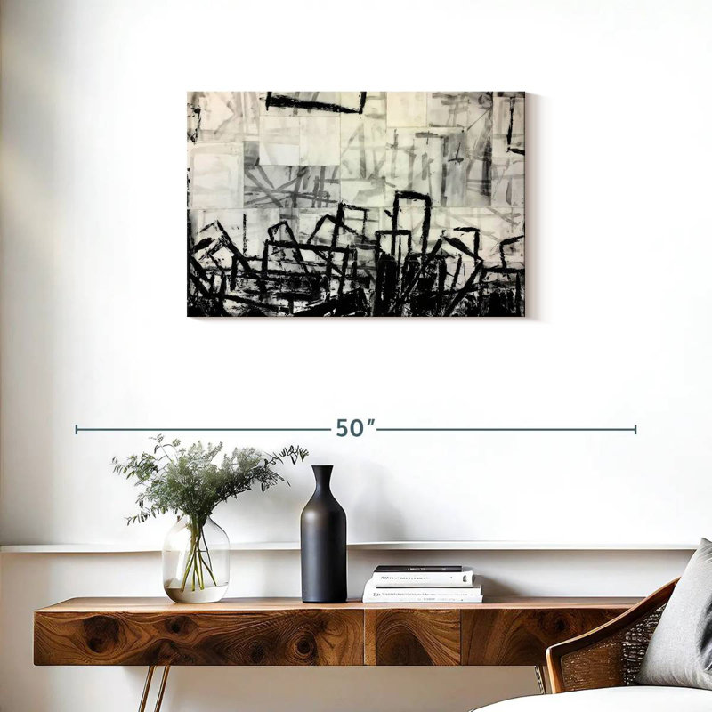 Avery abstrait noir et blanc, H 20 po x l 30 po